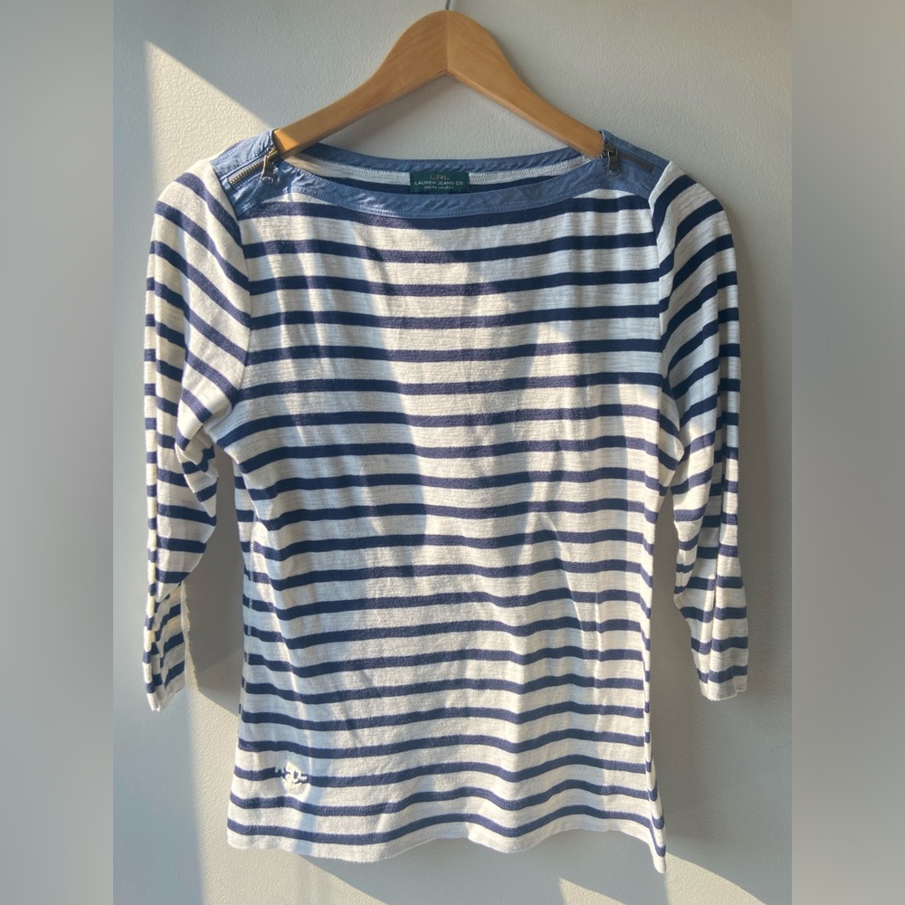 Ralph Lauren striped boat neck shirt with zipper details